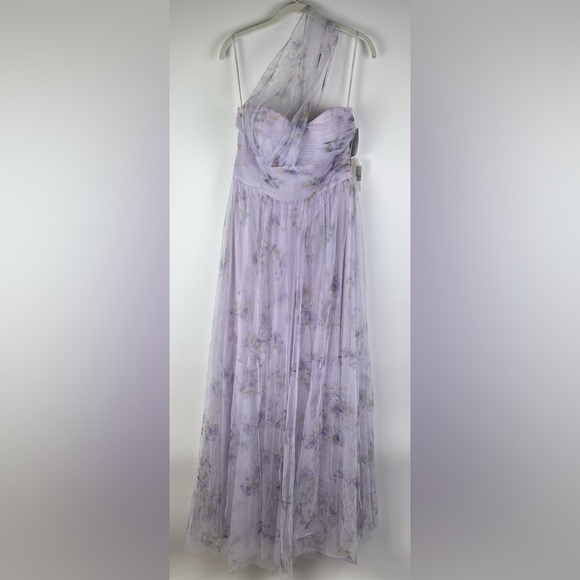 Dessy Collection FLORAL SCARF TIE ONE-SHOULDER TULLE DRESS WITH LONG FULL SKIRT - Picture 4 of 14